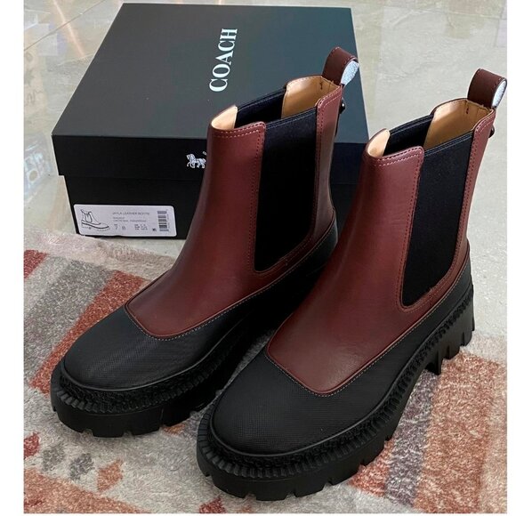 COACH Jayla Leather Ankle Bootie in Walnut Brown NEW IN BOX! 7 Boot Boots - Picture 1 of 13